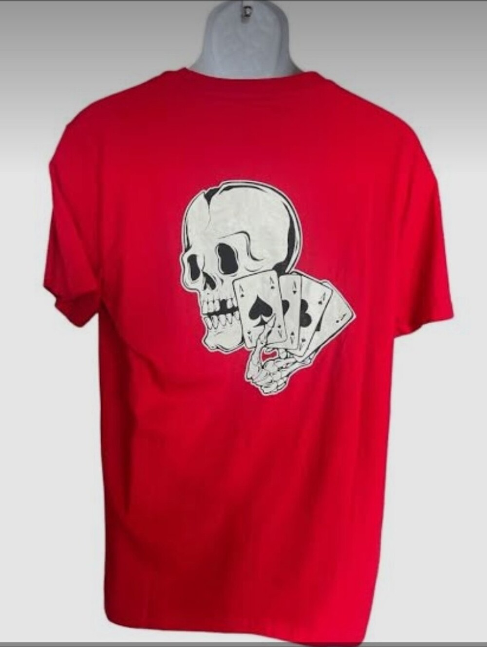 Red Short Sleeve Graphic Tee with Skull & Playing Cards